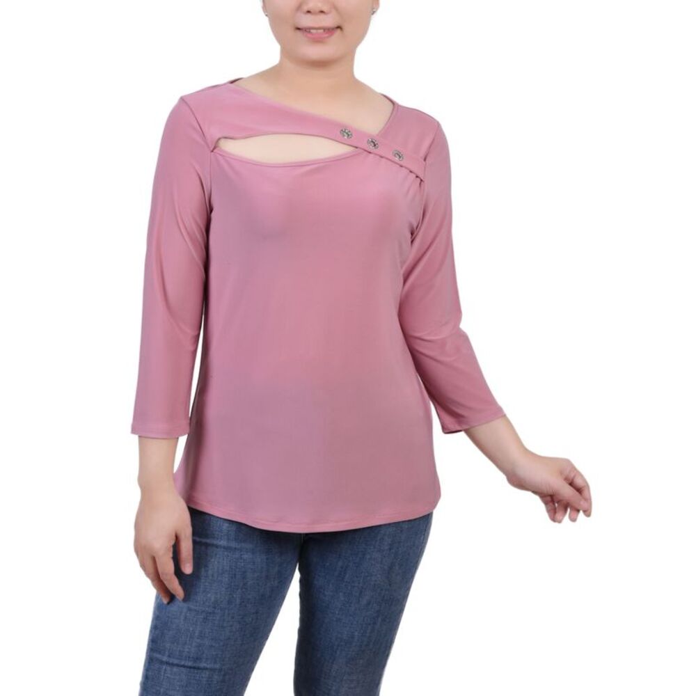 NY Collection Petite 3/4 Sleeve Cutout Top
